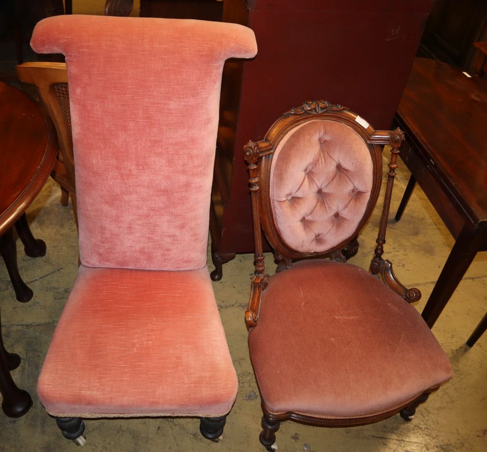 A Victorian prie-dieu chair and Victorian nursing chair